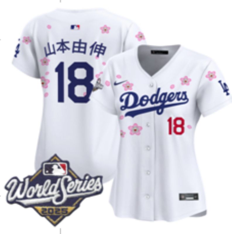 Women Nike 2026 Los Angeles Dodgers #18 Yamamoto White Sakura Edition Game MLB Jersey 072